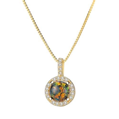 Pendentif rond en opale pour femme, le cadeau idéal avec chaîne brillante