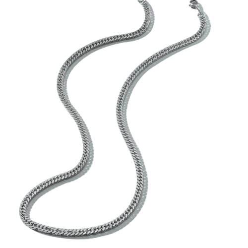 قلادة سلسلة كوبية بانك من ويوبار للرجال مصنوعة من التيتانيوم، قلادة سلسلة على شكل عظام الثعبان للنساء والرجال (فضي)