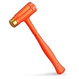 YIYITOOLS 1.5lb (24oz) Dead Blow Hammer with Brass Cap,Brass Hammer with Head Brass Tip,Shockproof Design,Unibody Molded Grip,Spark and Rebound Resistant,Orange,Ideal for DIY,Gunsmith,Jewelry Making