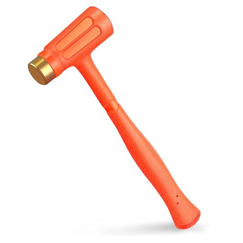 YIYITOOLS 1.5lb (24oz) Dead Blow Hammer with Brass Cap Brass Hammer with Head Brass Tip Shockproof Design Unibody Molded Grip Spark and Rebound Resistant Orange Ideal for DIY Gunsmith Jewelry Making