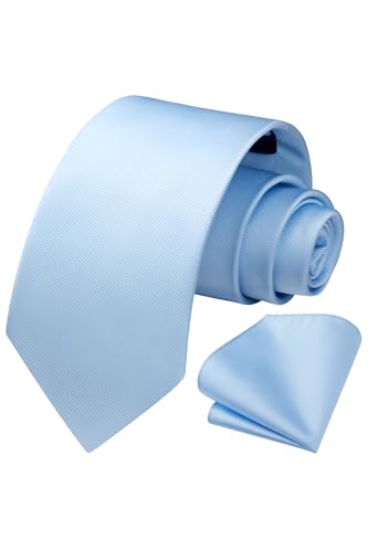 Image of HISDERN Mens Ties Solid Color Ties for Men Formal Necktie with Pocket Square Set Satin Silk Neck Tie Handkerchiefs Set