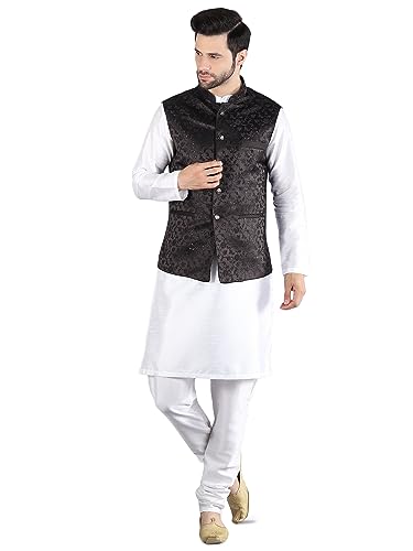 Image of Uri and MacKenzie Men's Silk Blend Kurta Pajama with Designer Ethnic Nehru Jacket /Modi Jacket