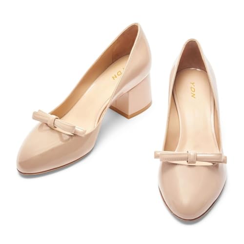 YDN Women's Bowknots Low Block Heel Pumps Slip On Closed Almond Toe Shoes Fancy Ballroom Casual Size 4-16 US3