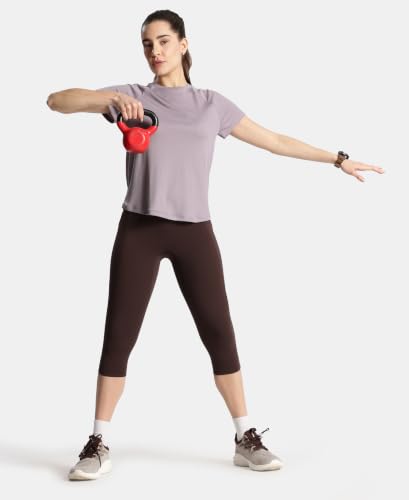 Image of Jockey Women's MW73 Polyester Fabric Relaxed Fit Half Sleeve Breathable Mesh Active Wear T-Shirt