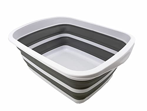 Image of SAMMART 10L (2.6 Gallon) Collapsible Tub-Foldable Dish Tub-Portable Washing Basin-Space Saving Plastic Washtub (White/Grey)