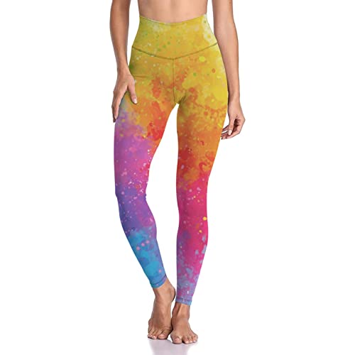 Workout Legging High Waist Color Splash 3D Printed Elastic Butt Lifting Yoga Pants for Women Teens Girls Sports Medium