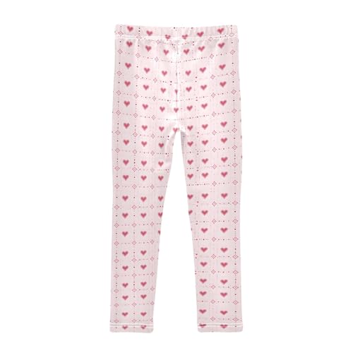 Hearts on Plaid Background Girls Leggings Athletic Pants Tights Stretch Bottom2