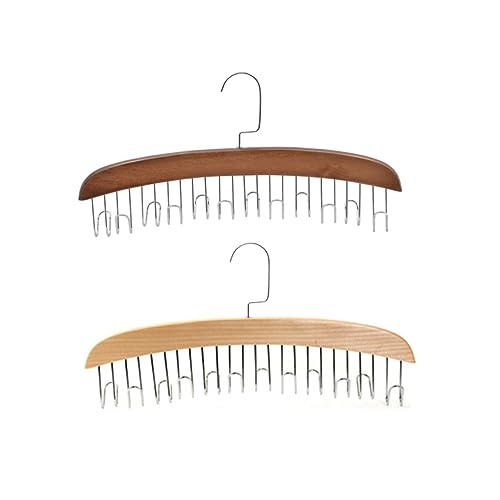 SOLUSTRE Multifunctional Tie Hanger with Hooks Solid Wood Clothes Rack for Ties Scarves and Belts Wood Color Storage for Closet and Wardrobe Organization