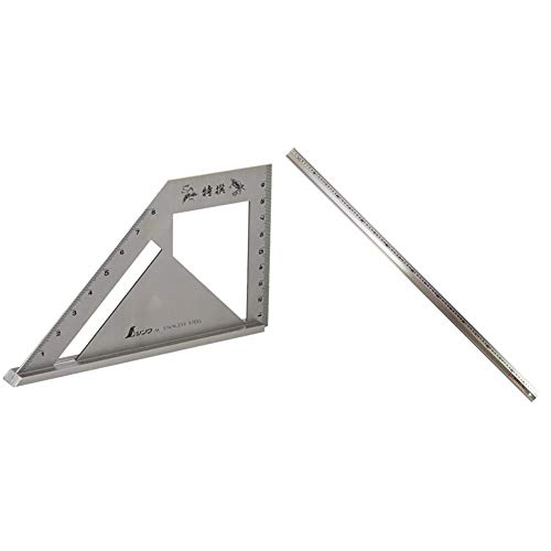 シンワ測定(Shinwa Sokutei) 止型スコヤ 62081 & アルミ直尺 アル助 シャンパンゴールド 1m 65444【セット買い】