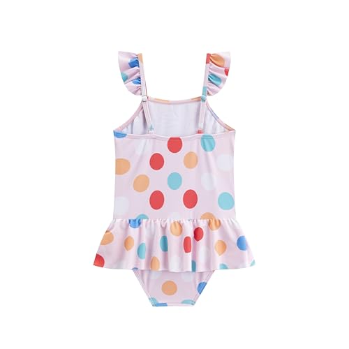 LIZENS Girls Swimsuit One Piece Ruffle Trim Swimwear Polka Dots Adjustable Bathing Suit2