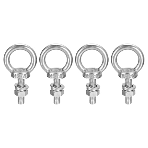 Image of uxcell Lifting Eye Bolt, 4 Sets M6 x 20mm Eye Bolt with Nut Washer 304 Stainless Steel Shoulder Lifting Ring Eye Bolt for Hanging Item