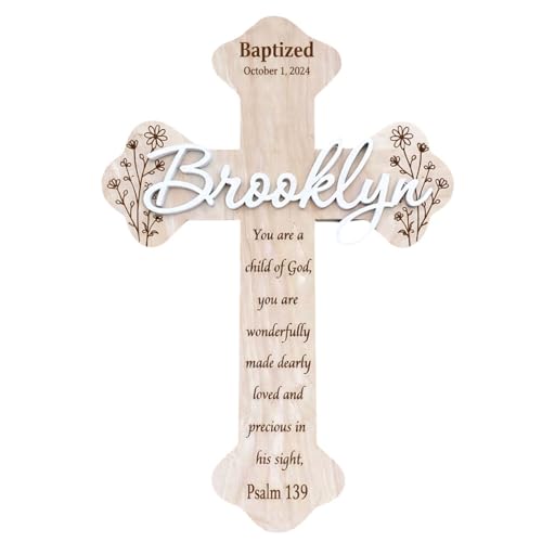 Image of Daty Custom Baby Baptism Gifts for Girls or Boys, Personalized Wooden Cross Wall Decor, Christening Gift, Religious Nursery Decor, Gift from Godparents2