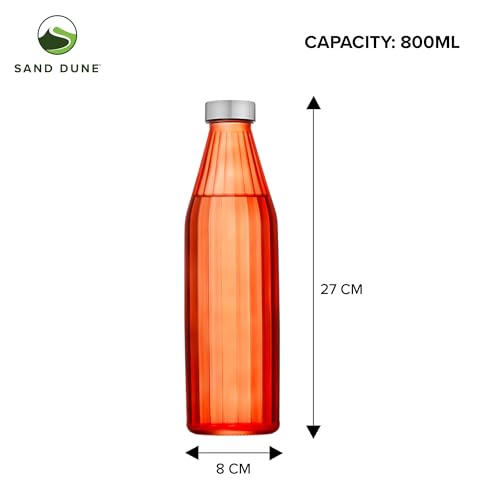 Image of SAND DUNE OrangeColour Glass water bottle, 800 ml Each, Set of 2, with Leak-Proof Airtight Stainless-Steel Lid for Water, Smoothie, Juices - Reusable Travel Glass Drinking Fridge Bottles