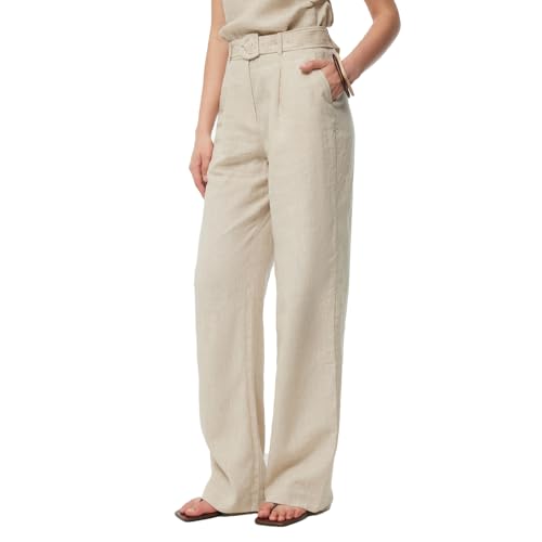 Linen Pants Women for Beach Vacation Casual High Waist Wide Leg Summer Palazzo Pants for Women with Pockets and Belt3