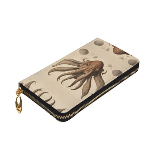 Stylish Cuttlefish on pattern Printing Leather Wallet - Long Clutch for Women, RDurable Material, 12 Card Slots, Zipper Compartments3