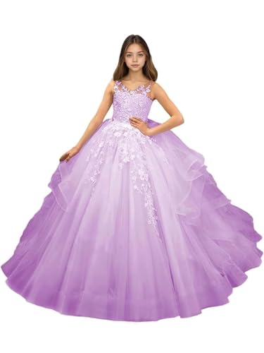 Flower Girl Dresses for Wedding Lace Applique Formal Pageant Dress for Girls Tulle Girls Princess Ball Gowns