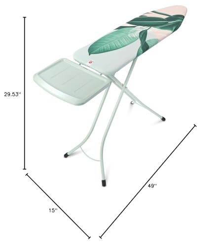 Image of Brabantia Size B Ironing Board (49x15 in) 7 Height Options, Solid Steam Unit Rest Holder (Tropical Leaves) Non-Slip Feet, Anti-Collapse Child Locks