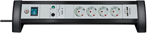 Preisvergleich Produktbild Brennenstuhl Premium-Office-Line, Steckdosenleiste 4-fach mit Überspannungsschutz für den Tisch (1,8m Kabel und 2-fach USB, Made in Germany) schwarz / grau