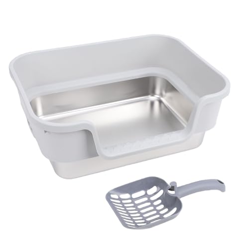 Arenero para gato de acero inoxidable con diseño de entrada baja y barrera alta miniatura 4