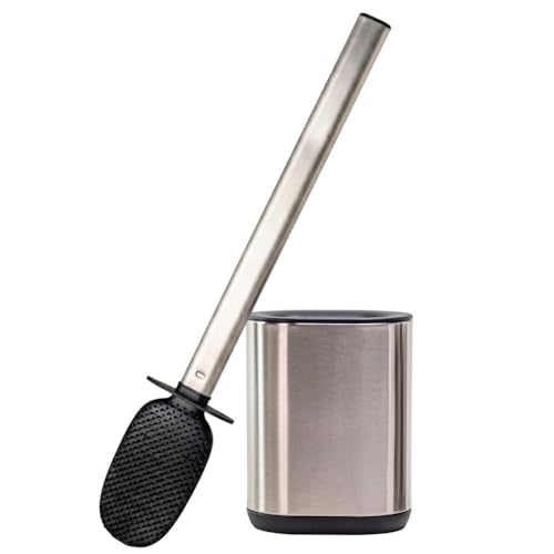 Erreke Silicone Toilet Brush with Stainless Steel Holder, Flexible TPR WC Brush for Better Cleaning, Wall Mount without Drilling, Hygienic and Durable, Silver Colour (Stainless Steel Silver)