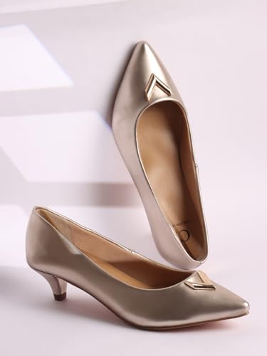 Image of Carlton London Women Comfortable Kitten Heel Pointed Toe Slip-On Fashion Pump for Party, Wedding, Office and Casual Use