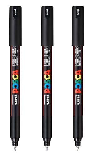 posca PC-1MR Water-Based Paint Markers Extra Fine Tip (0.7mm) Black 3 Count