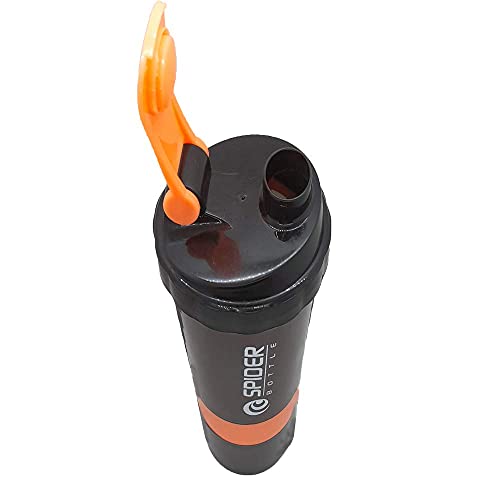 Image of Protein Shaker Bottle 500ml with 2 Storage Compartment Cup for Gym, Yoga, Hiking, Cycling, BPA Free Material. (Orange)