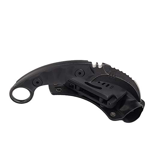 Image of MASALONG Outdoor Survival claw Tactical teeth Knife Double edged sharp Fixed Blade Knife With Sheath (5CR Black Stone wash Black handle)