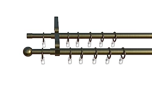 Tilldekor ausziehbare Gardinenstange FORMENTOR, 2-Lauf, messing-antik, Ø 16/19 mm, 200 - 350 cm, inkl. Trägern und Ringen