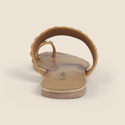 Image of Metro Women Synthetic Studded Toe-Ring Embellished Flat Sandals
