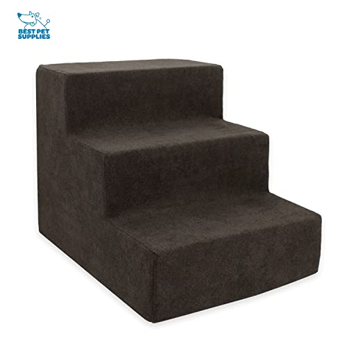 Image of Pet Steps /Stairs with CertiPUR-US Certified Foam for Dogs & Cats by Best Pet Supplies - Dark Brown, 3-Step (H: 13.5 inch)