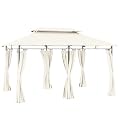 Outsunny 10' x 13' Patio Gazebo, Double Roof Outdoor Gazebo Canopy Shelter with Curtains, Solid Metal Frame for Garden, Lawn, Backyard and Deck, Cream White