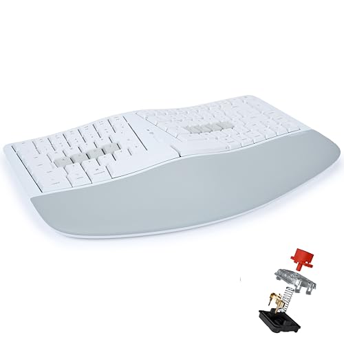 Image of KINESIS mWave Quiet Ergonomic Keyboard for Mac (White) | Quiet Mechanical Switches | Bluetooth & USB | Programmable | Backlit | macOS Modifiers & Hotkeys