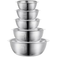 Nesting Stainless Steel Mixing Bowls Set, 5Pcs Bottom Bowls for Space-Saving Storage, Various Sizes Ideal for Cooking, Baking, and Outdoor Picnics