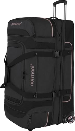 Reisetasche 2-Rad Trolley 120-150 Liter Weichgepäck Travel Bag mit Rollen und 6 Fächern - erweiterbarer Reisetrolley - Rolltasche Sporttasche 81x39x39/47 cm Farbe Schwarz/Rosa Größe 120-150 Liter