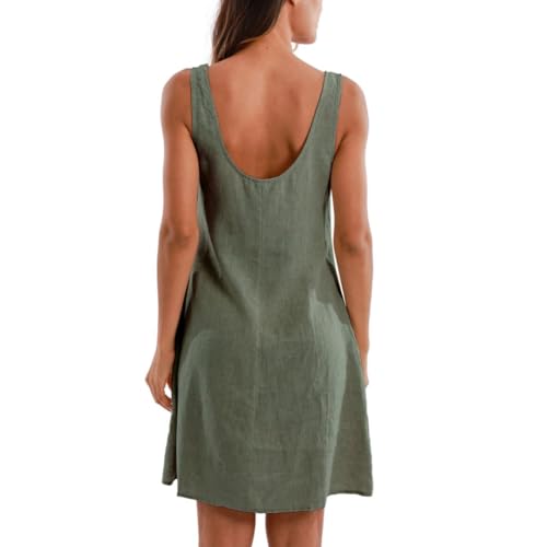 Amazhiyu Women's 100% Linen Summer Casual Sleeveless Mini Shift Tank Dresses3