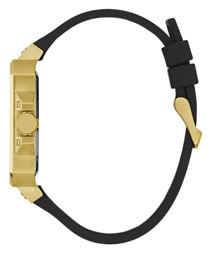 GUESS Men's 42mm Watch - Black Strap Black Dial Gold Tone Case - Image 2
