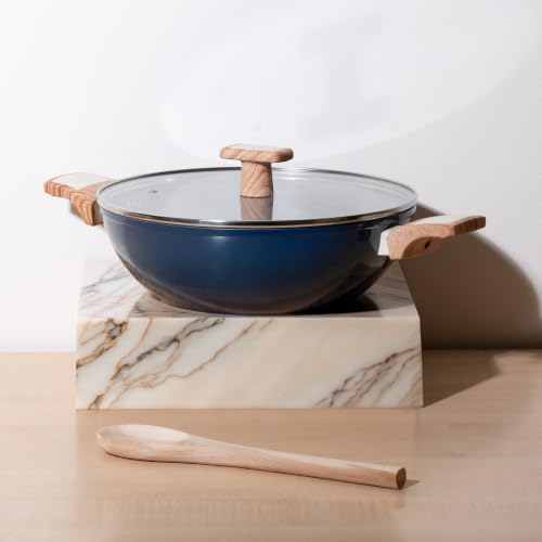 Image of Kreme Ceracook Ceramic Coated Granite Kadai 3.2L /26cm with Glass Lid, Deep Kadhai, ISI Certified, Forged Aluminium, Gas & Induction Use, Non Toxic PFAS & PTFE Free, 1 Yr Warranty, Ocean Deep Blue