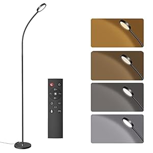 Lampadaire Sur Pied Salon, Protection Des Yeux, 4 Températures de Couleur, col de Cygne Flexible à 360 °, Contrôle Tactile & Télécommande, 6 modes de scénario pour Salon Bureau Chambre
