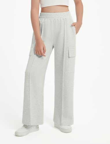 EXARUS Girls Sweatpants Wide Leg Baggy Teen Sweat Pants Cargo/Side Striped/Crossover V Waist Casual with Pockets 6-14Y4