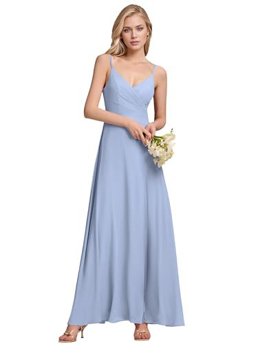 Image of Ever-Pretty Women's Sexy Side Slit V Neck Spaghetti Straps Chiffon A Line Bridesmaid Dress 0128B-PH