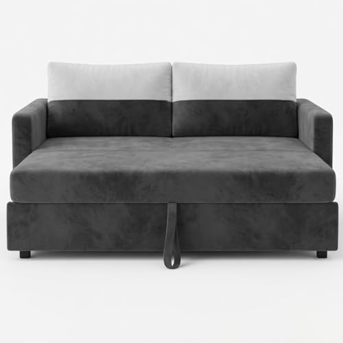 Image of SOCOZI Enrique 2 Seater Sofa Cum Bed | Soft Velvet Suede Fabric | Modern Convertible Design | Plush Comfort Seating for Living Room (Dark Gray)