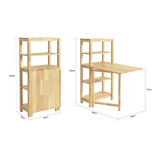 SoBuy FWT70-N Folding Dining Table with 5 Storage Shelves for Dining Room and Kitchen, Crafted from Durable Rubber Wood - Image 3