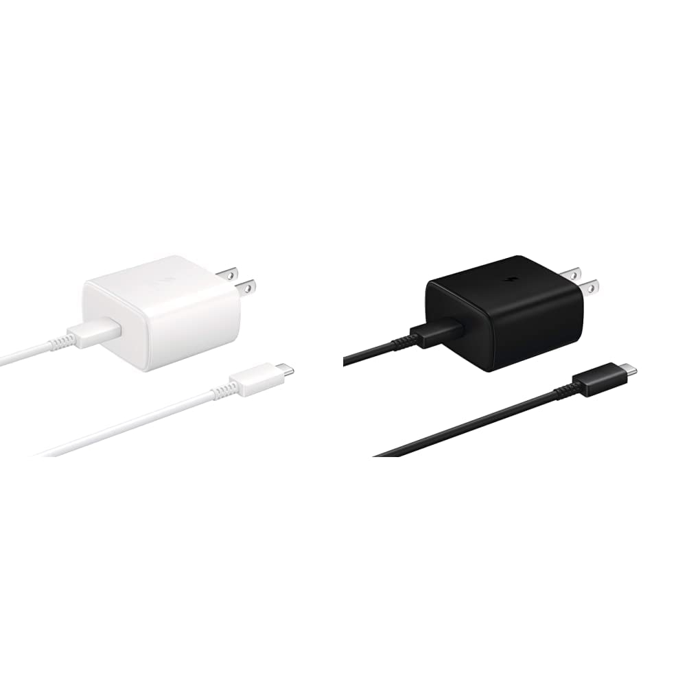 Samsung 45W USB-C Super Fast Charging Wall Charger - White (US Version with Warranty) (EP-TA845XWEGUS) & Fast Charging Wall Charger - Black (US Version with Warranty), 45W TA w/Cable, Black