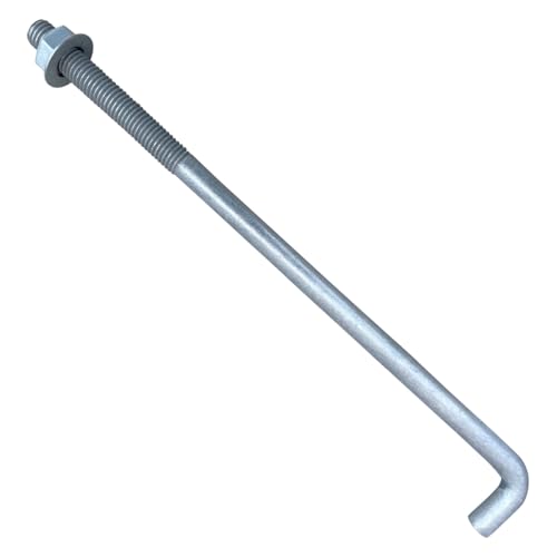 Sandbaggy 5/8" x 14" Threaded Concrete Anchor L-Bolts (Nuts & Washers Included) - Hot Dipped Galvanized - Sill Plate, Base Plate, Masonry, Wood, Cement Anchors, J Bolt (125, 5/8&rdquo; x 14&rdquo;)