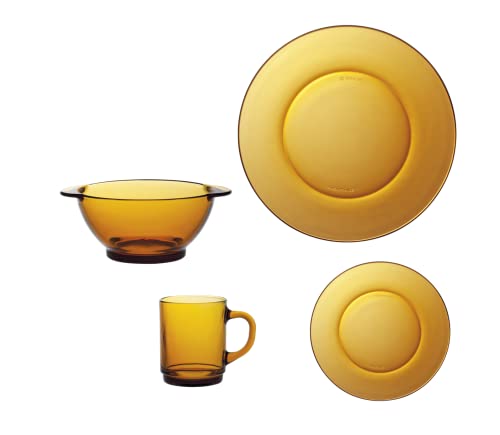 Duralex® Ideal para 1er equipo,Plato plano de 23.5 cm, plato de postre de 19 cm, taza de té de 26 cl, cuenco para orejas de 51 cl Vermeil, compatible con lavavajillas, Made in France