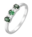 925 Sterling Silver Emerald Cz 3 Stone Trilogy Promise Ring size J K L M N O P Q R S - MAY BIRTHSTONE (Q)