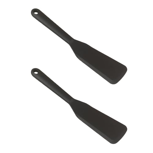 Juego de 2 espátulas de silicona de plástico, adecuadas para cocinar alimentos en la cocina (negro)