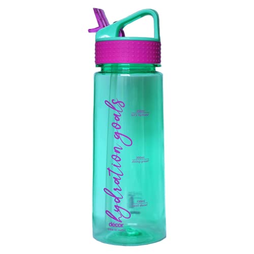 Décor Track Tritan Hydration Goals Water bottle. Sports design with easy flip spout, integrated carry handle and Motivational ML graduations. dishwasher safe and BPA free. 800ML Teal and Pink
