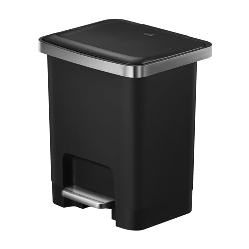 EKO Hana | Cubo de Basura Cocina Baño 15L Negro con Pedal y Cierre Suave | Papelera Compacta y Moderna para Baño o Cocina